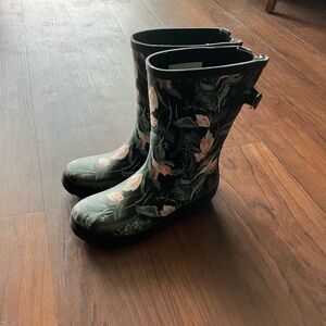 Floral and black rain boots- Women's